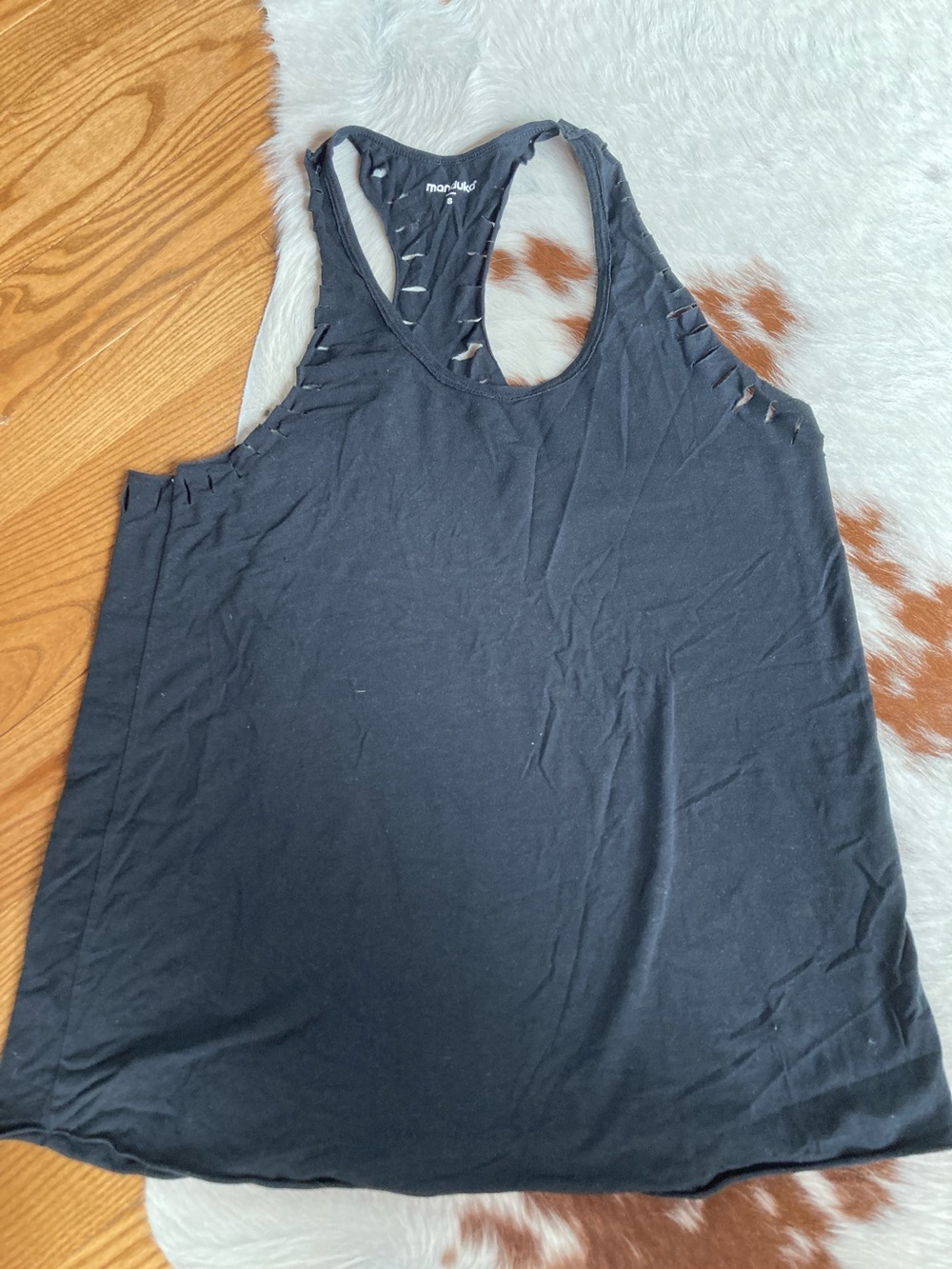 Monki Black Distressed Racerback Tank